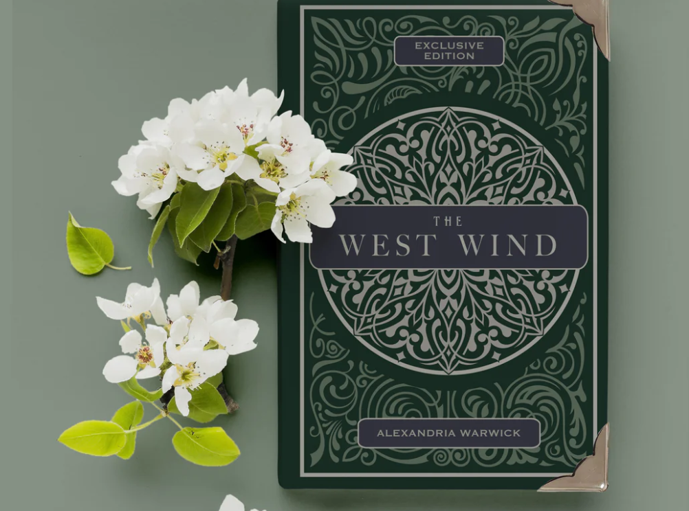 A book with the title 'The West Wind' by Alexandria Warwick.