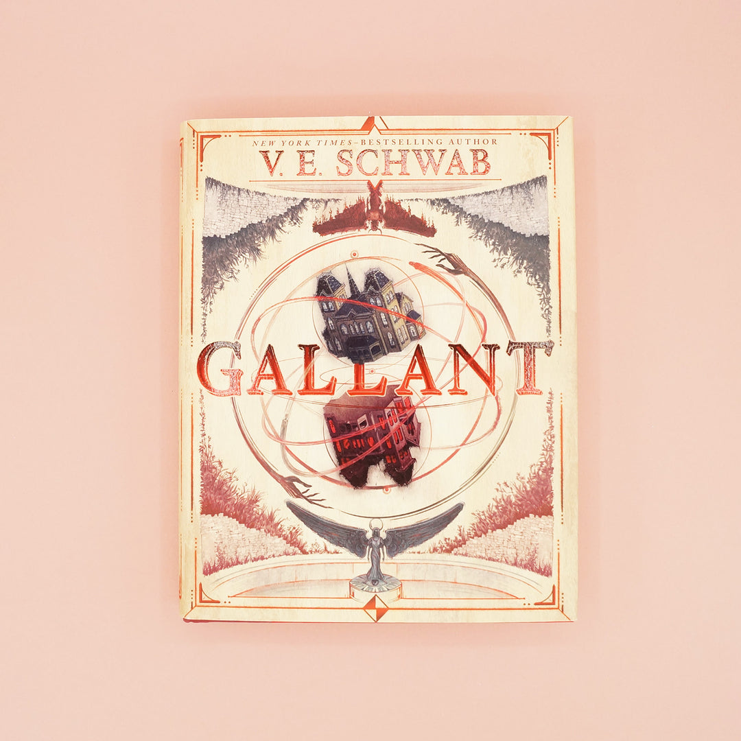 A hardcover copy of Gallant by V.E. Schwab on a pink background.