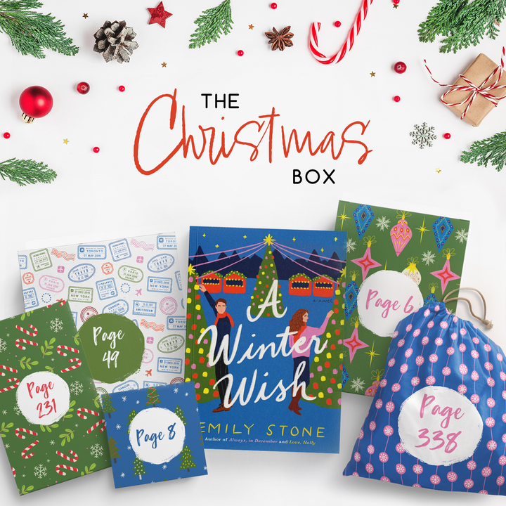 Christmas Box featuring "A Winter Wish" by Emily Stone with gifts for pages 6, 8, 49, 231, and 338.