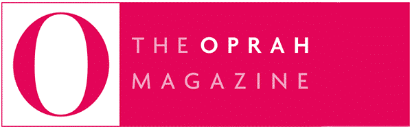 Featured in The Oprah Magazine: Logo is a pink rectangle with a pink O to the left. The Oprah Magazine is written in white on a pink background.
