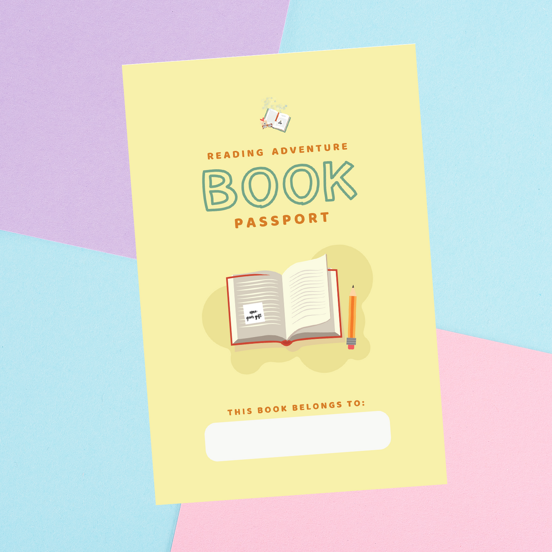 Reading Adventure Book Passport cover with a blank name field on a pastel-colored background.