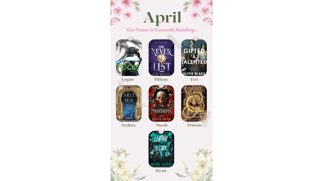 April reads from the OUABC team featuring seven books with floral accents, perfect for a spring reading vibe.