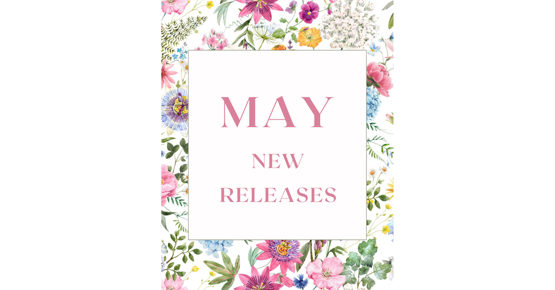 Floral-themed graphic with soft pastel flowers and the text “May New Releases” in pink lettering.