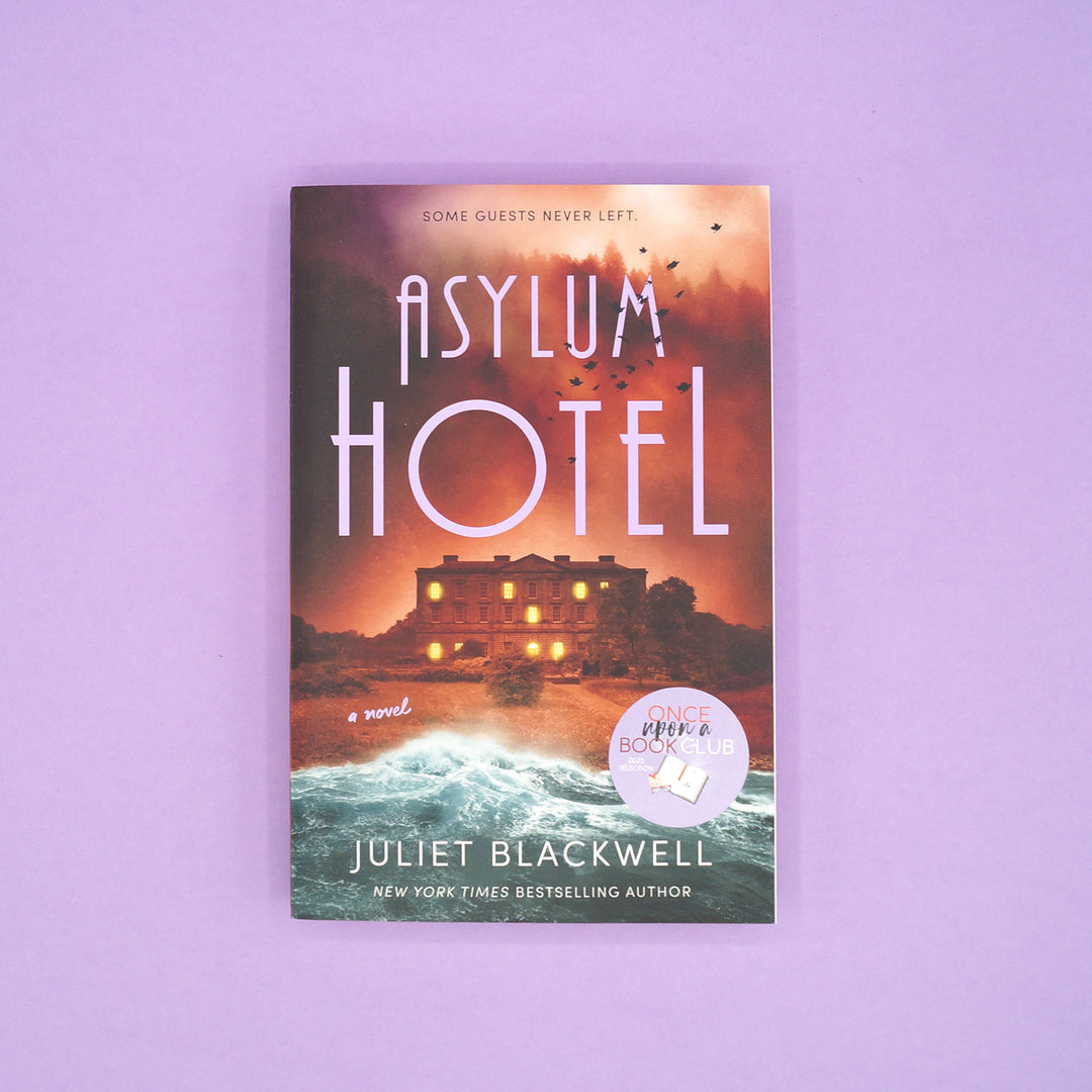 Book cover of 'Asylum Hotel' by Juliet Blackwell on a purple background