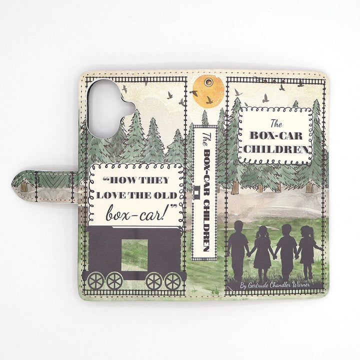 Phone case with 'The Boxcar Children' design on a white background