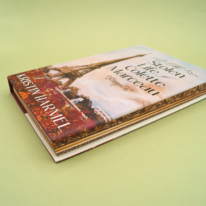 Book titled 'The Life of Colette Marceau' by Kristin Harmel on a light green background