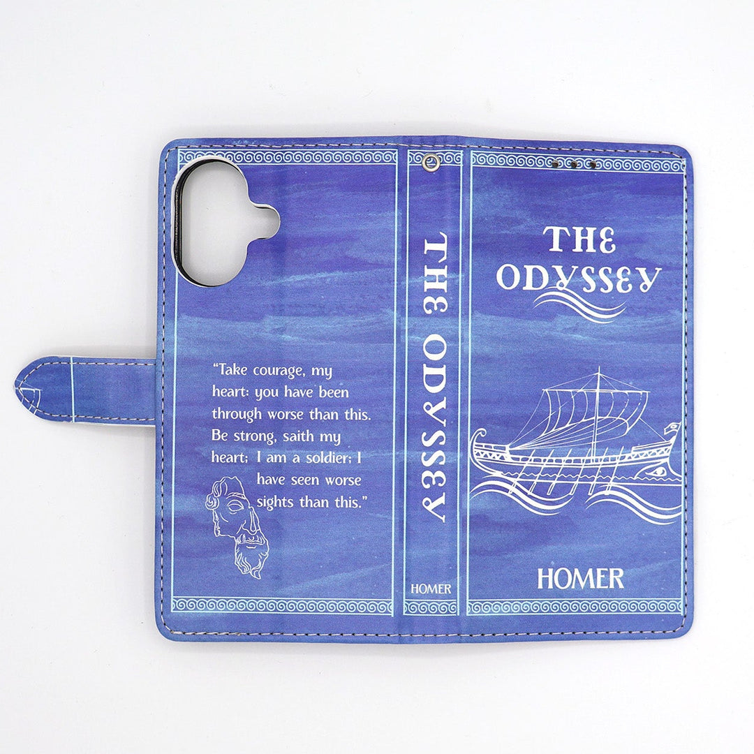 Phone case with 'The Odyssey' design on a white background