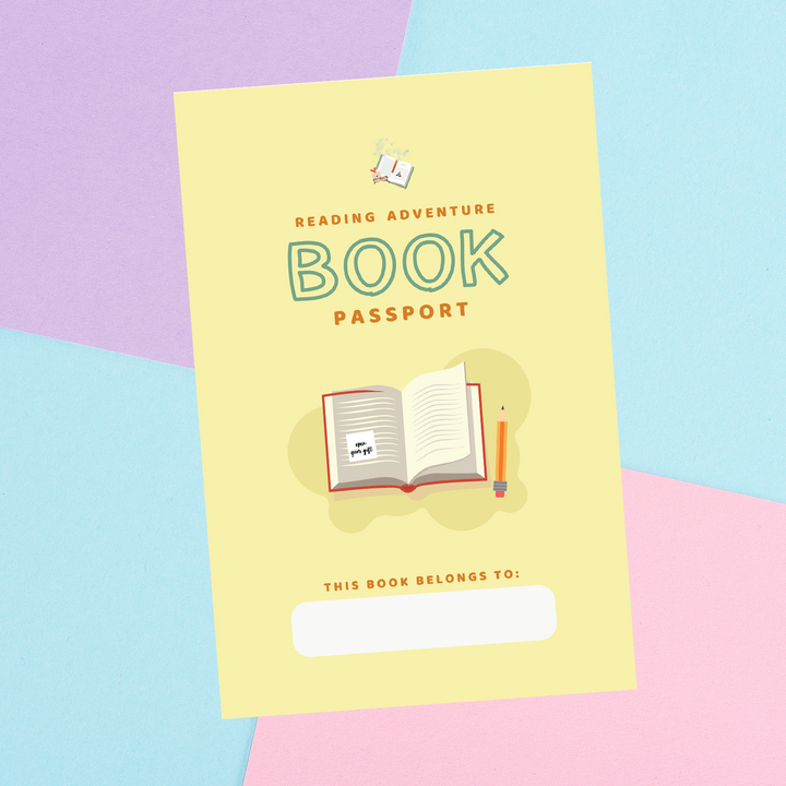 Reading Adventure Book Passport cover with a blank name field on a pastel-colored background.
