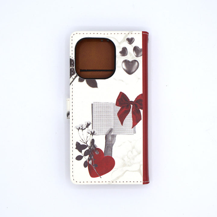 Phone case with heart and bow design on a white background