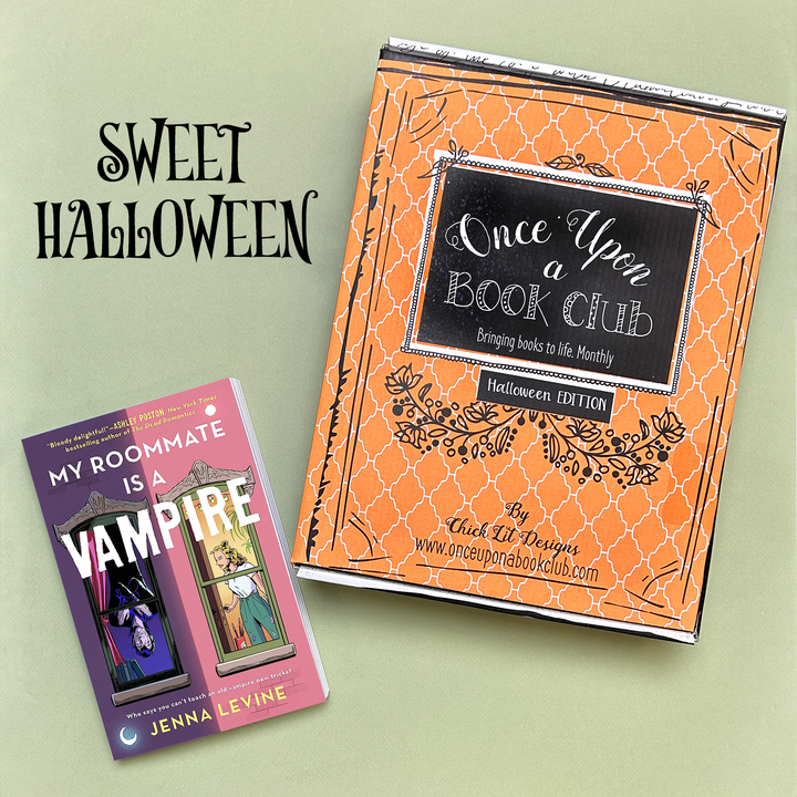 Sweet Halloween - paperback edition of My Roommate is a Vampire is next to an orange Once Upon a Book Club box