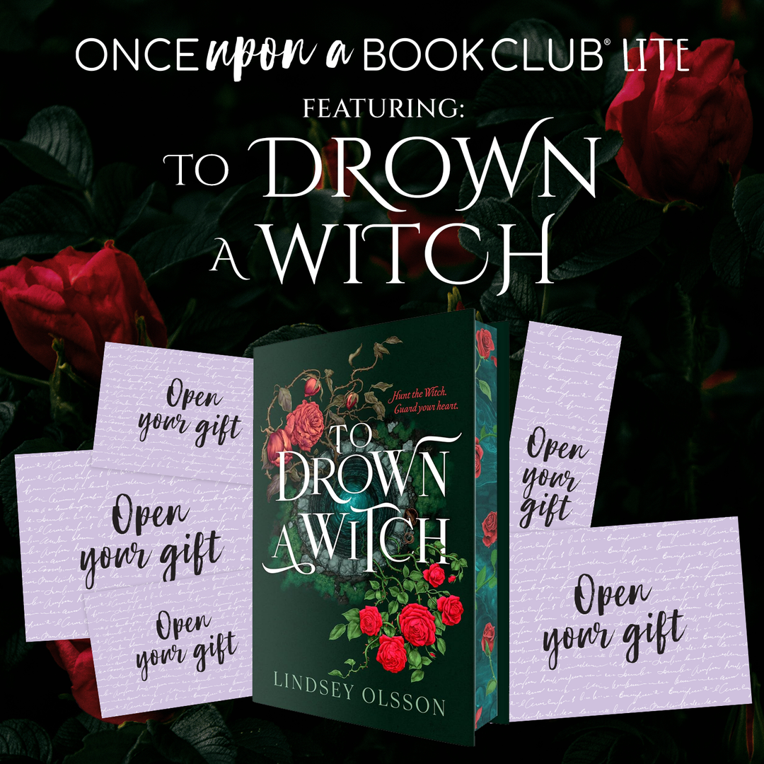 Book titled 'To Drown a Witch' by Lindsey Olsson with red roses and gift envelopes on a dark background.