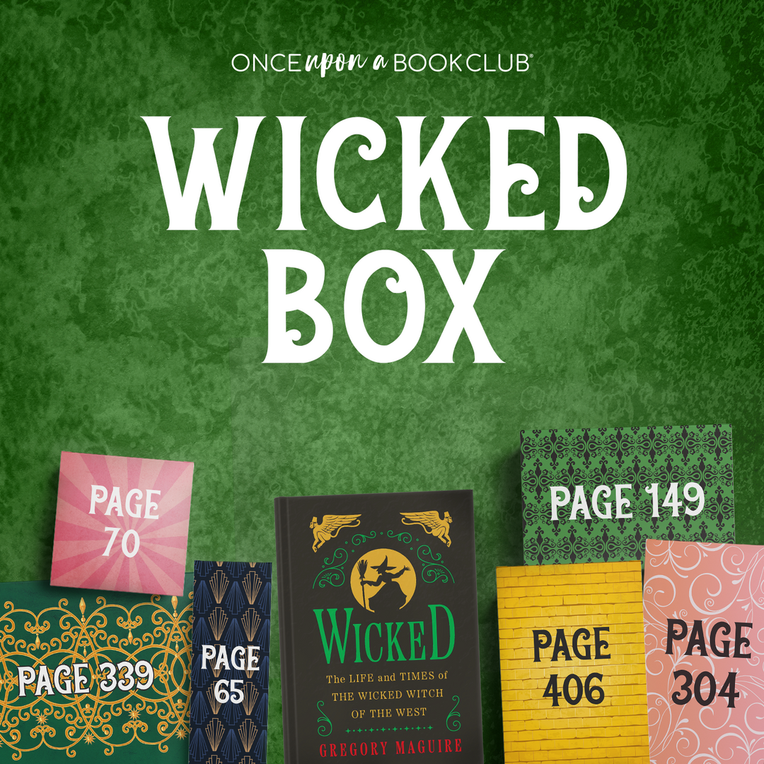 The Wicked Box - a collector's edition of Wicked surrounded by wrapped gifts labeled with page numbers.