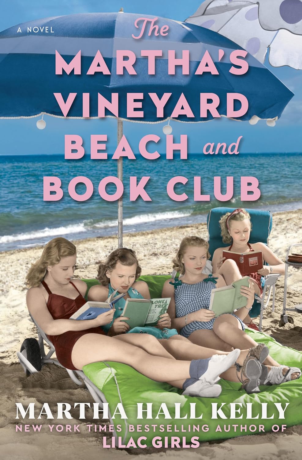 Book cover of 'The Martha's Vineyard Beach and Book Club' with a beach scene and people reading books.