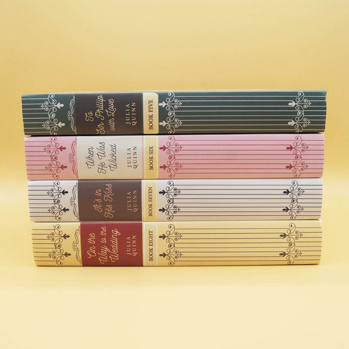 a stack of hardcover special editions (from top to bottom) - To Sir Phillip with Love, When He Was Wicked, It's In His Kiss, On the Way to the Wedding