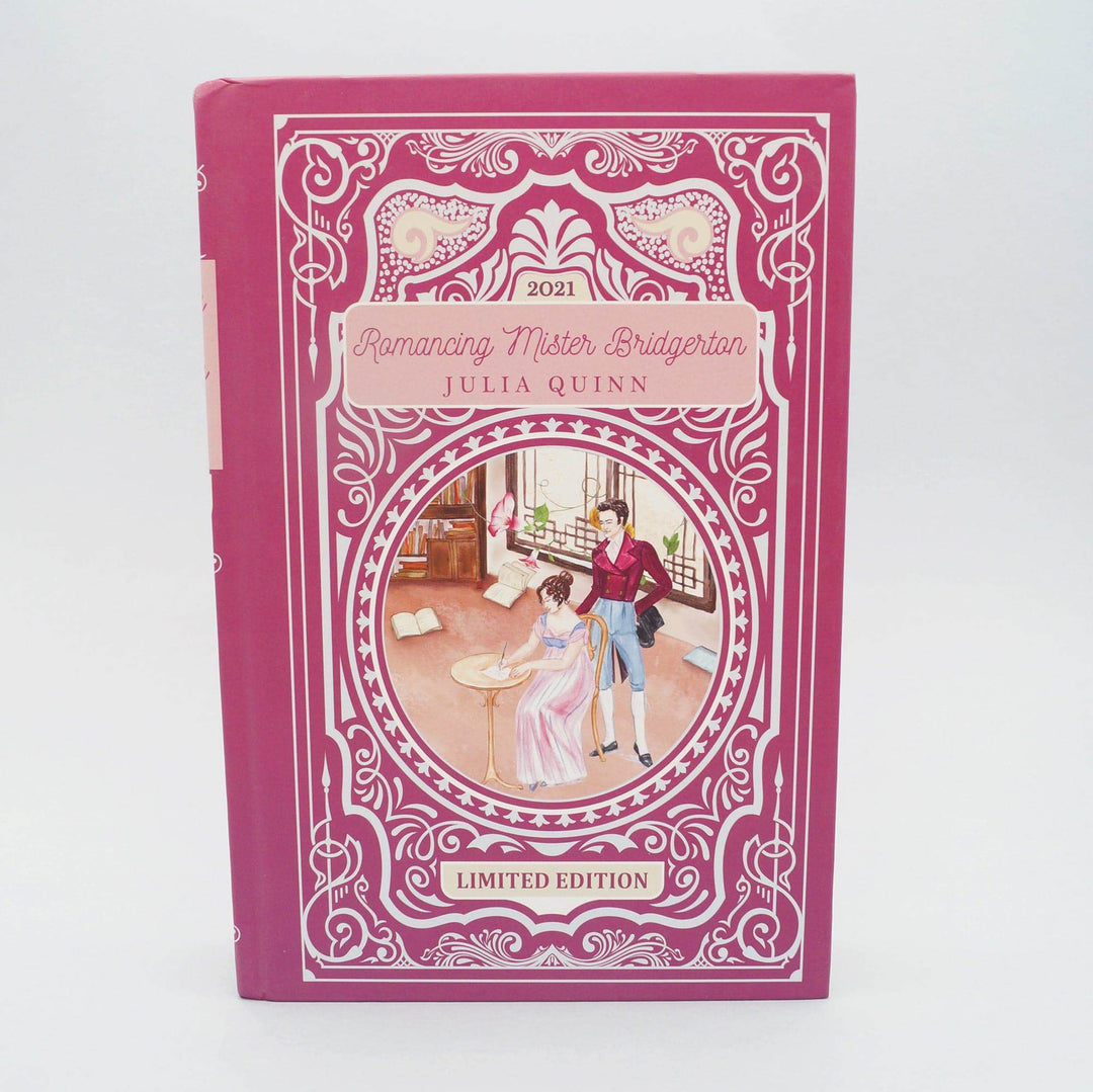 a pink hardcover special edition of Romancing Mister Bridgerton by Julia Quinn