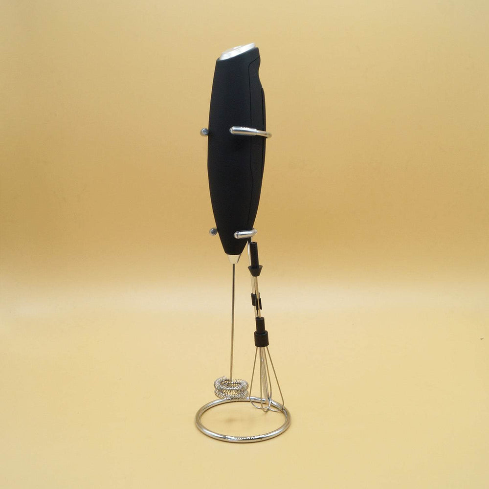 a black handheld electric frother